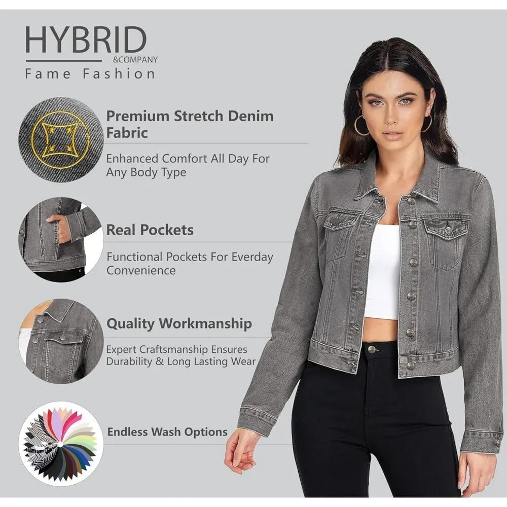 Women's Denim Jacket Medium Classic Fit Pockets Collared Button